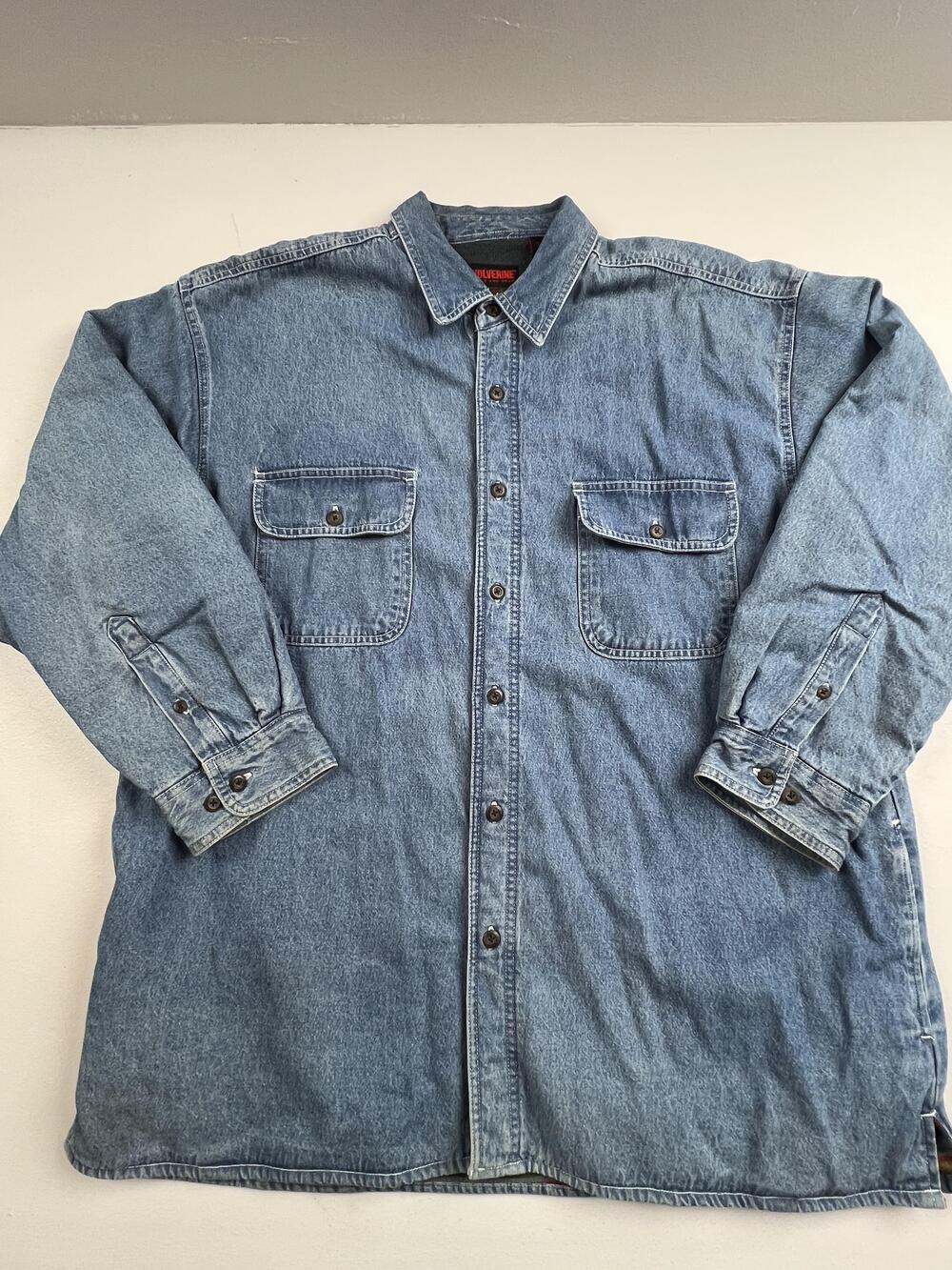 Wolverine Jacket Mens XL Blue Denim Fleece Lined Shirt Button Workwear Casual